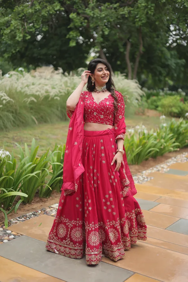 Red_Rangoli_Silk_With_Heavy_Sequins_Embroidered_Lehenga_Set_For_Women