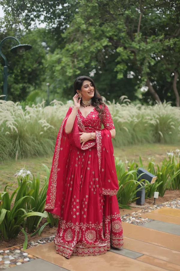Red_Rangoli_Silk_With_Heavy_Sequins_Embroidered_Lehenga_Set_For_Women
