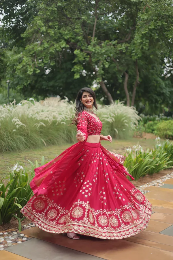 Red_Rangoli_Silk_With_Heavy_Sequins_Embroidered_Lehenga_Set_For_Women