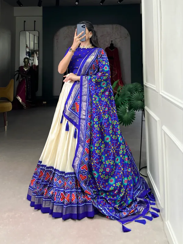 Royal_Blue_Tussar_Silk_Wedding_Grace_in_Patola_Print_Lehenga_Choli_For_Women