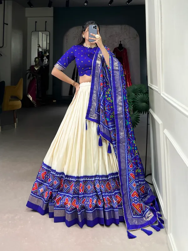 Royal_Blue_Tussar_Silk_Wedding_Grace_in_Patola_Print_Lehenga_Choli_For_Women
