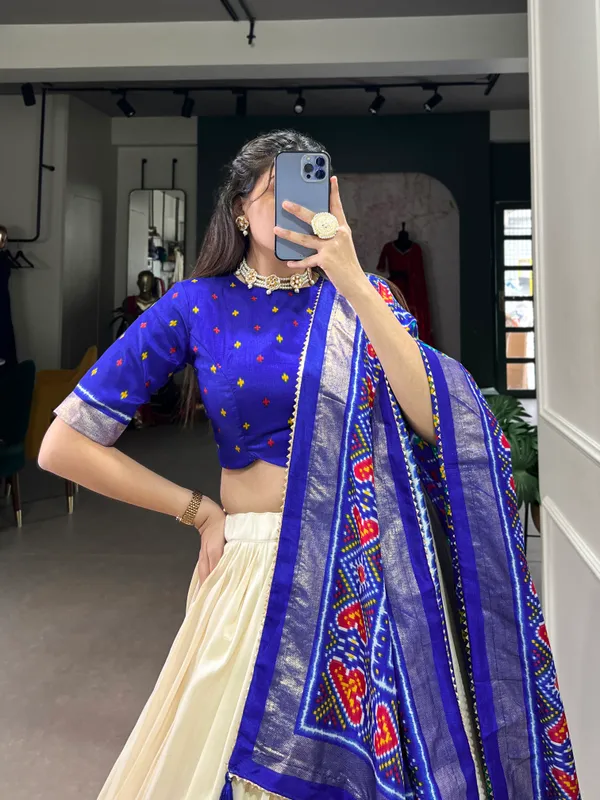 Royal_Blue_Tussar_Silk_Wedding_Grace_in_Patola_Print_Lehenga_Choli_For_Women