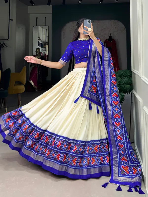 Royal_Blue_Tussar_Silk_Wedding_Grace_in_Patola_Print_Lehenga_Choli_For_Women