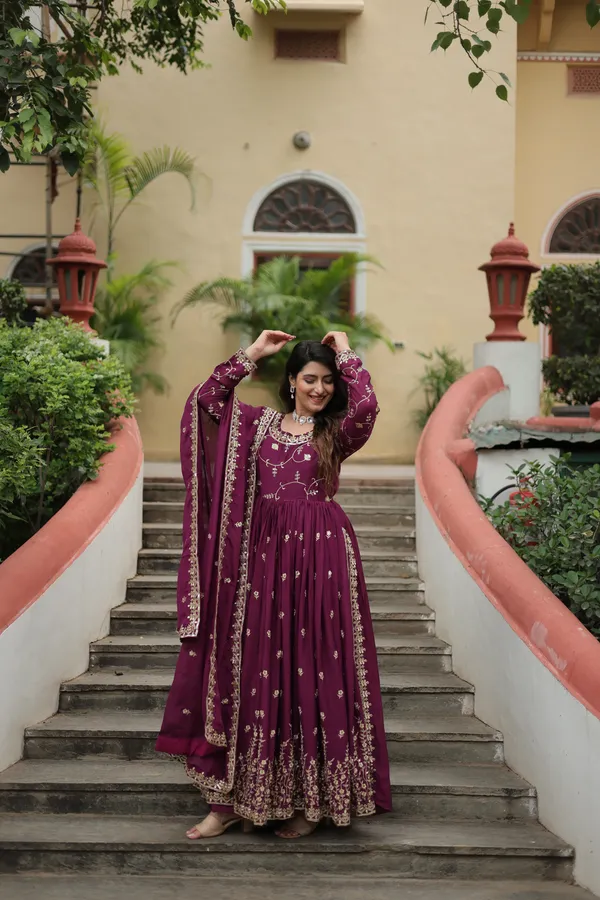 Wine_Chinon_With_Embroidered__Work_Sharara_Kurti_Push_Premium_For_Women