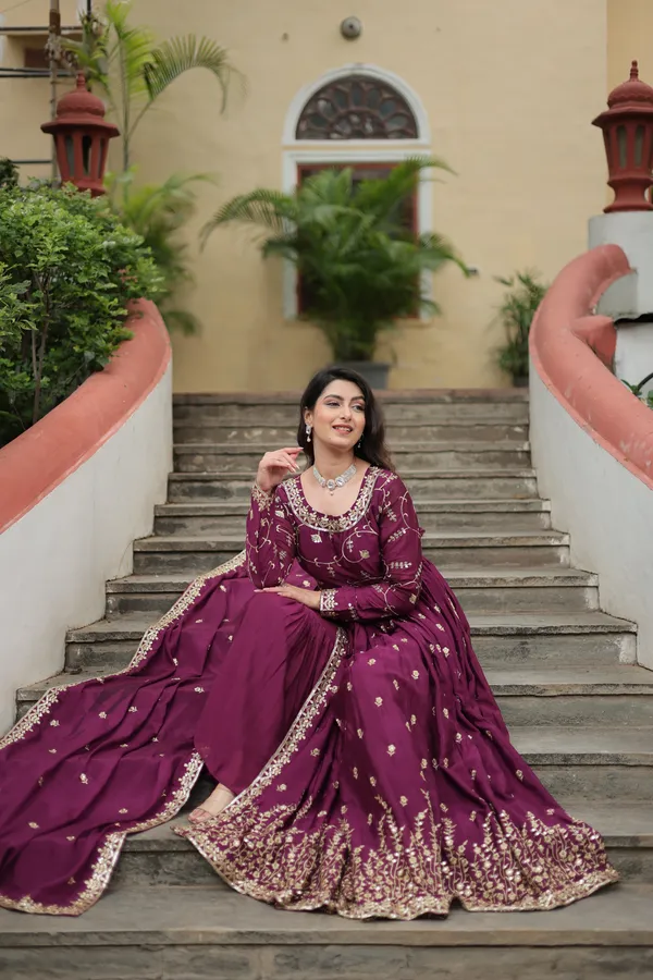 Wine_Chinon_With_Embroidered__Work_Sharara_Kurti_Push_Premium_For_Women