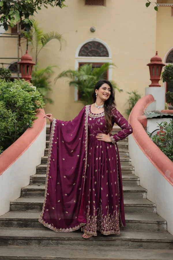 Wine_Chinon_With_Embroidered__Work_Sharara_Kurti_Push_Premium_For_Women