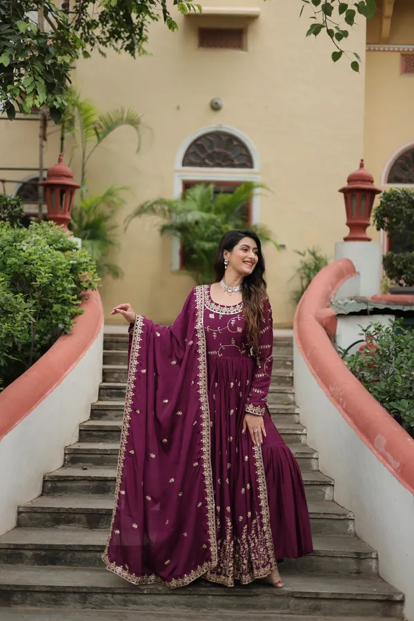 Wine_Chinon_With_Embroidered__Work_Sharara_Kurti_Push_Premium_For_Women