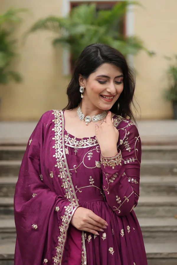 Wine_Chinon_With_Embroidered__Work_Sharara_Kurti_Push_Premium_For_Women