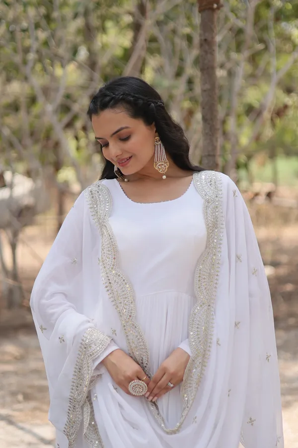 White_Desirable_Fully_Flaired_Gown_Georgette_And_Designer_Embroidered_Dupatta_For_Women