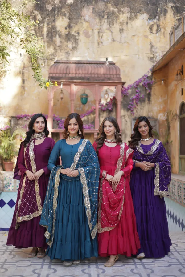 Wine_Desirable__Fully_Flair_Gown_Made_With_Star_Georgette_Fabrics_And_Designer_Embroidered_Dupatta__For_Women