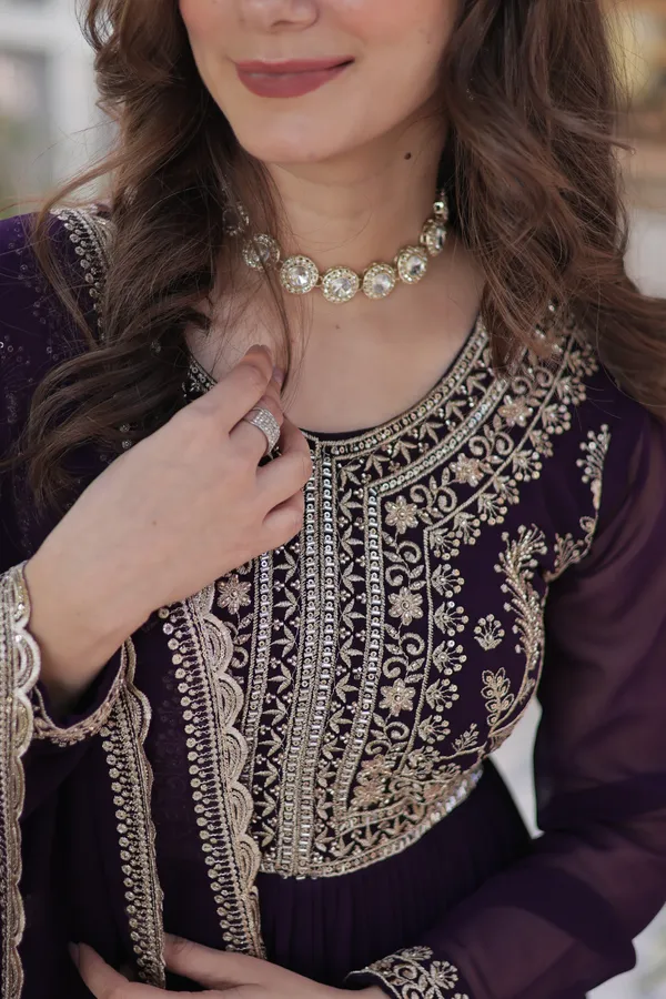 Wine_Gown_With_Dupatta_Set_Ethnic_Wear_Push_Premium_For_Women