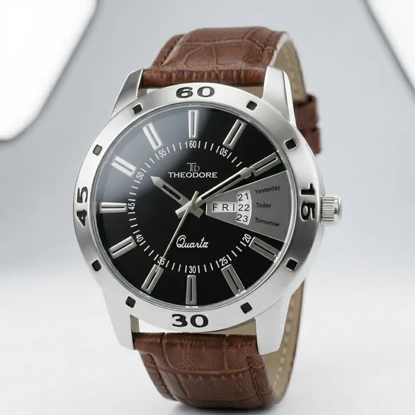 Pack_of_2_Silver_Date_And_Day_Round_Dial_and_Black_Metal_Chain_Watch_With_1_year_warranty_for_Men_-_TD506-688