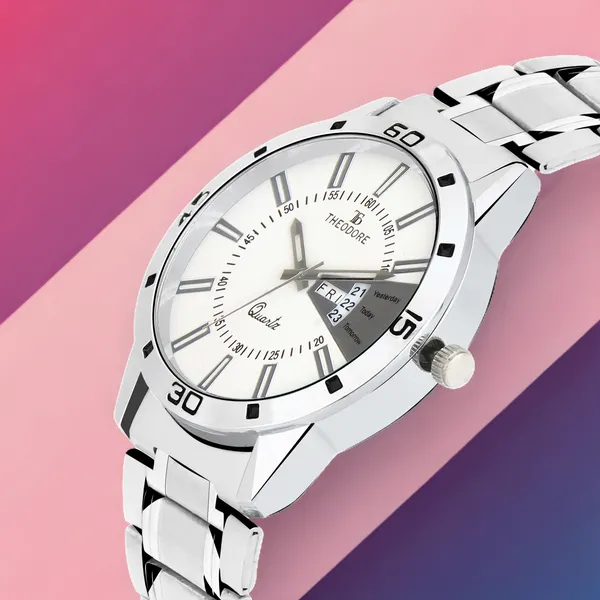 White_Date_And_Day_Round_Dial_Watch_With_1_year_warranty_for_Women