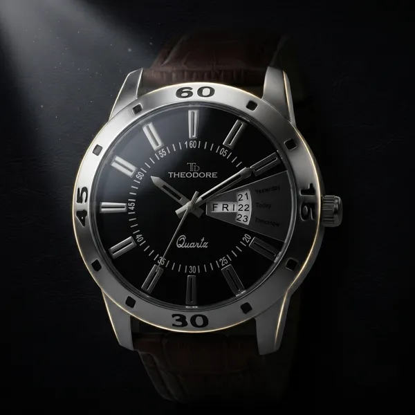 THEODORE_Men__Classic_Premium_Strap_Watch_For_Men_with_Date_and_Day_featured_-_TD16688_With_1_Year_Warranty