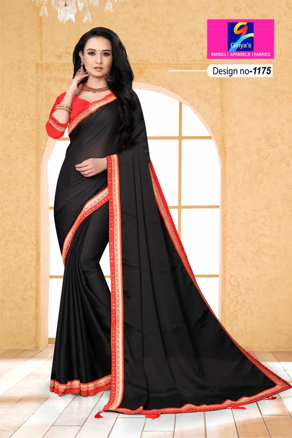 black_Moss_Plain_Designer_Saree_For_Women