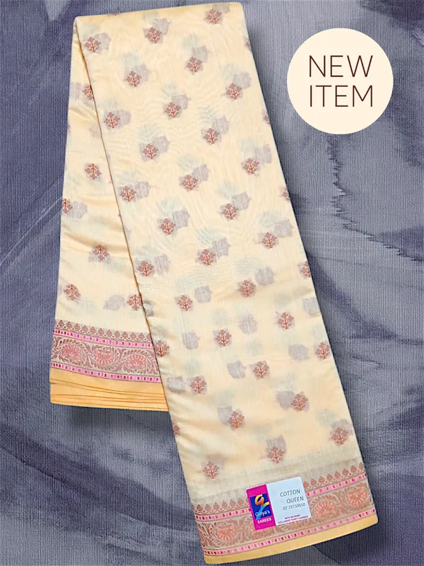 Cream_Cotton_Queen_Fancy_Saree_For_Women