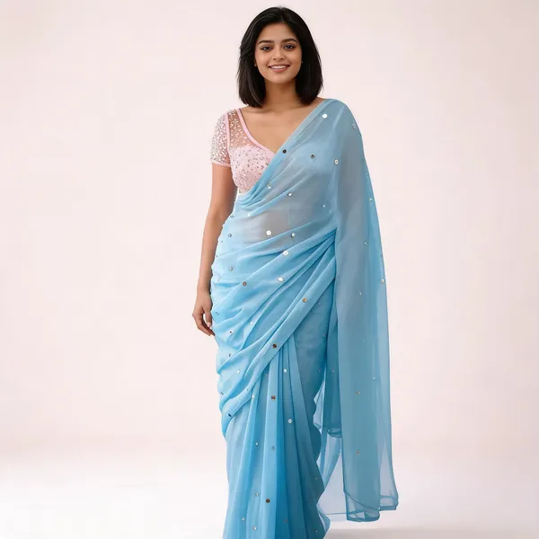 Sky_Blue_100%_Mul_Cotton_Saree_For_Women