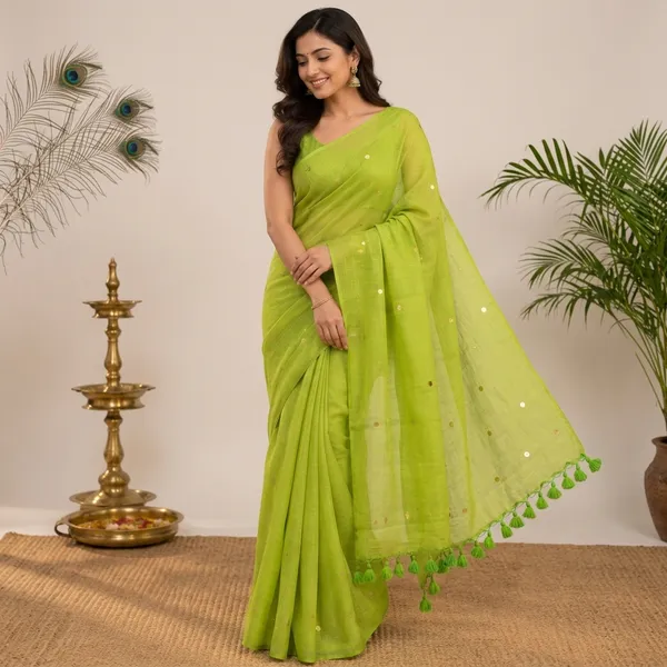 Green_100%_Pure_Mul_Cotton_Trending_Sequin_Embellished_Saree_For_Women