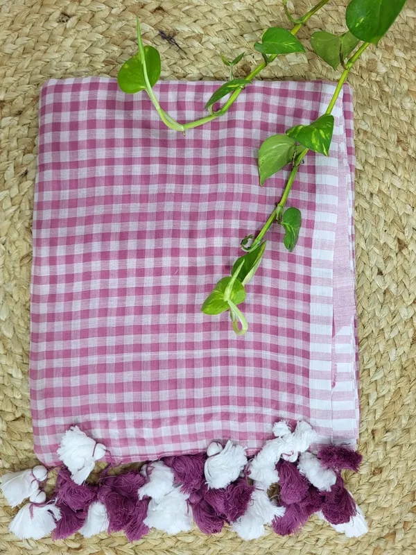 100%_Pure_Mul_Cotton_Trending_Gingham_Check_Saree_For_Women