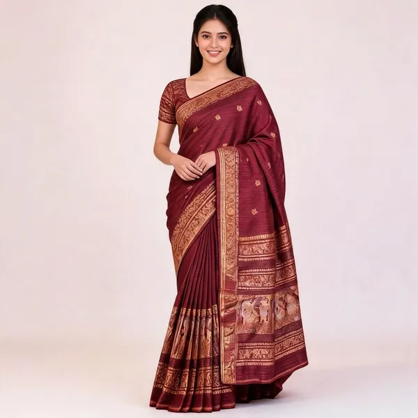 Maroon_Matka_Silk_Zari_Woven_Elephant_Motif_Saree_For_Women