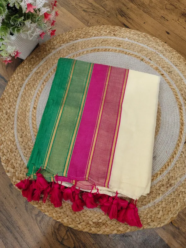Multicolour_100%_Pure_Mul_Cotton_Trending_Striped__Saree_For_Women