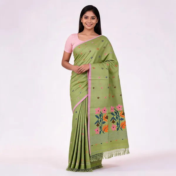 Green_Cotton_Handloom_Floral_Woven_Saree_For_Women