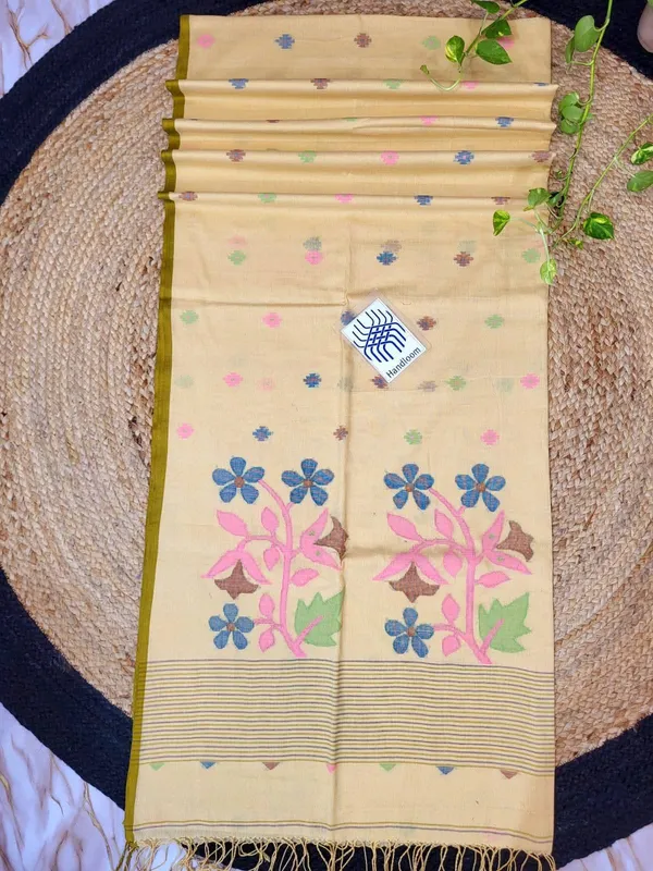 Beige_Handloom_Cotton_Floral_Print_Saree_For_Women