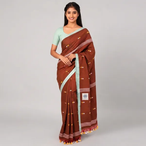 Rust_Cotton_Handloom_Woven_Floral_Motif_Saree_For_Women