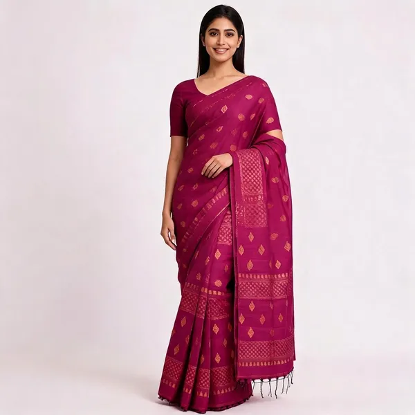 Magenta_Handloom_Cotton_Zari_Woven_Border_Saree_For_Women