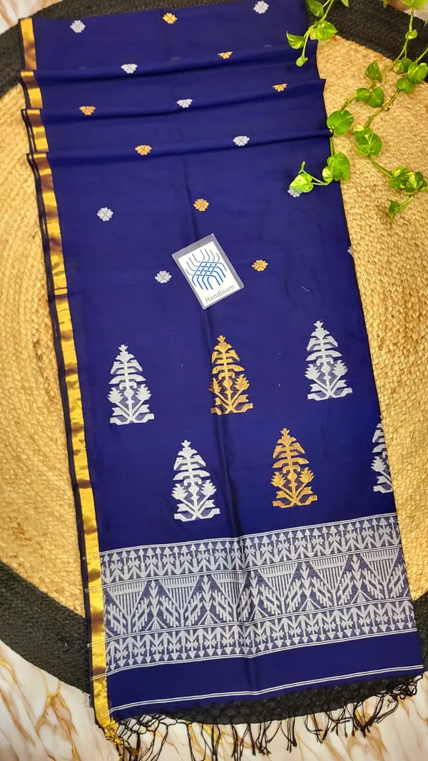 Navy_Blue_Cotton_Handloom_Woven_Border_Saree_For_Women