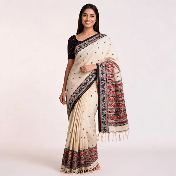Off_White_Cotton_Handloom_Woven_Border_Saree_For_Women