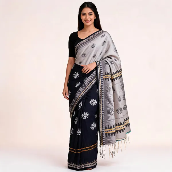 Black_And_Grey_Cotton_Handwoven_Geometric_Ethnic_Motif_Saree_For_Women