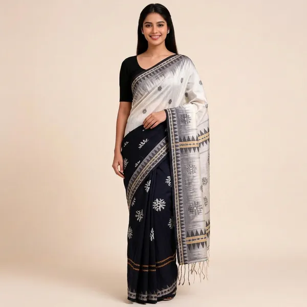 Black_And_Grey_Cotton_Handwoven_Geometric_Ethnic_Motif_Saree_For_Women
