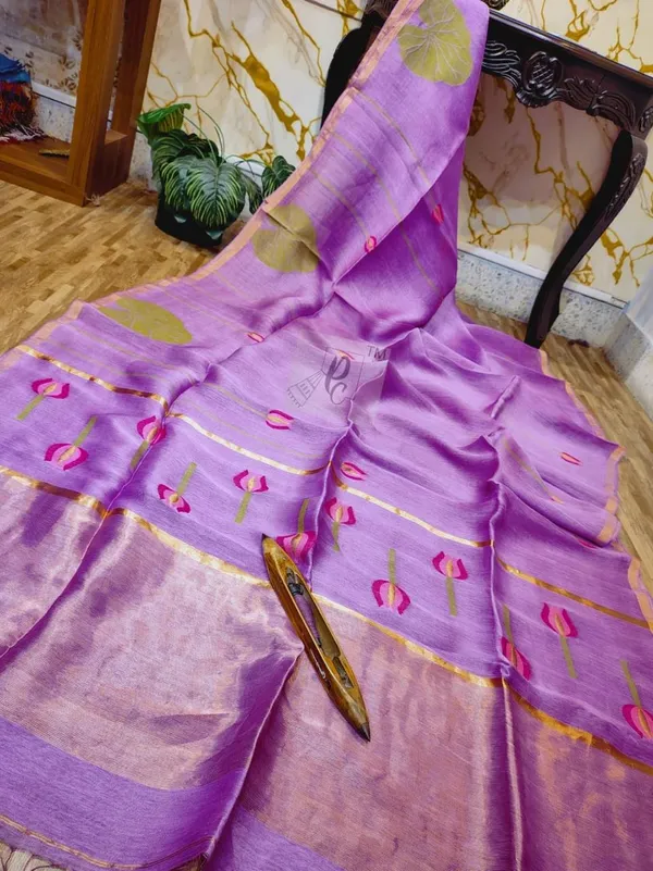 Purple_Tissue_Silk_Floral_Print_Zari_Border_Saree_For_Women