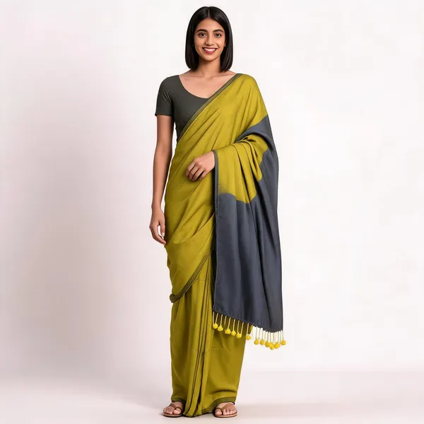 Mustard_Yellow100%_Pure_Mul_Cotton_Trending__Pom_Pom_Tassel_Border_Saree_For_Women