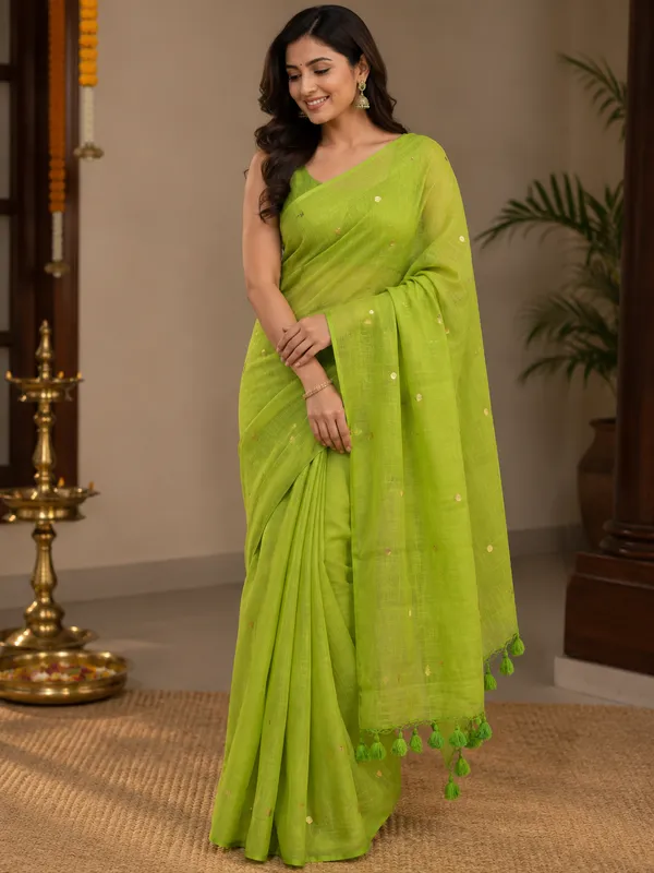 Green_100%_Pure_Mul_Cotton_Trending_Sequin_Embellished_Saree_For_Women