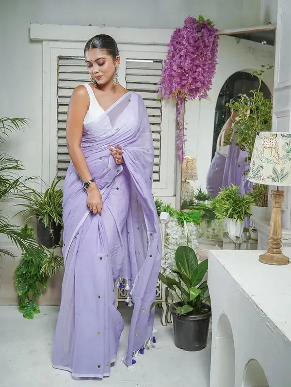 Lavender_Cotton_Embroidered_Tassel_Saree_For_Women