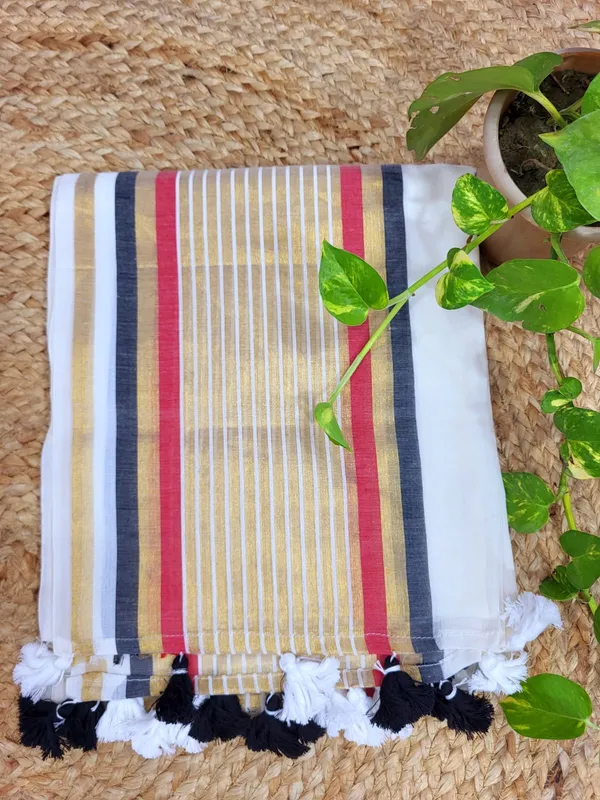 White_100%_Pure_Mul_Cotton_Trending_Zari_Striped_Saree_For_Women