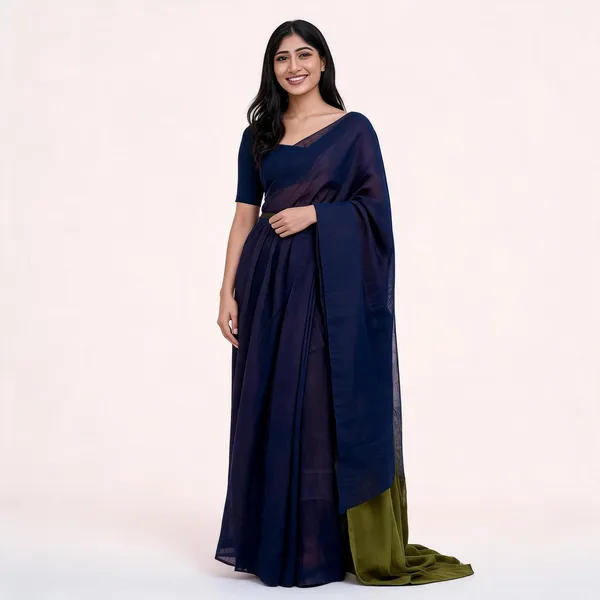 Navy_Blue_Handloom_Cotton_Plain_Saree_For_Women