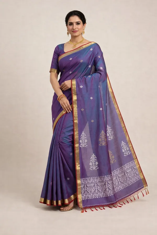 Purple_Handloom_100%_Cotton__Woven_Border_Saree_For_Women