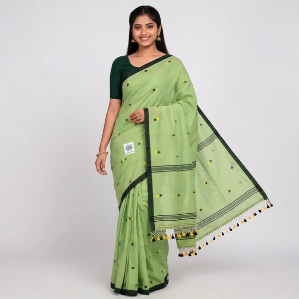 Green_Cotton_Handloom_Booti_Woven_Saree_For_Women