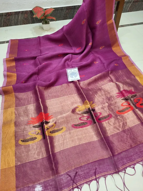 Purple_Linen_Woven_Border_Saree_For_Women