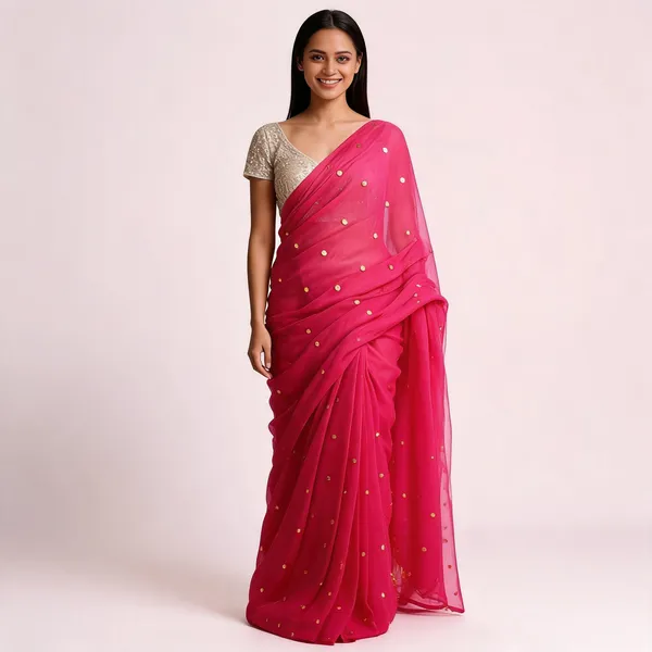 Pink_Chiffon_Sequin_Embellished_Saree_For_Women
