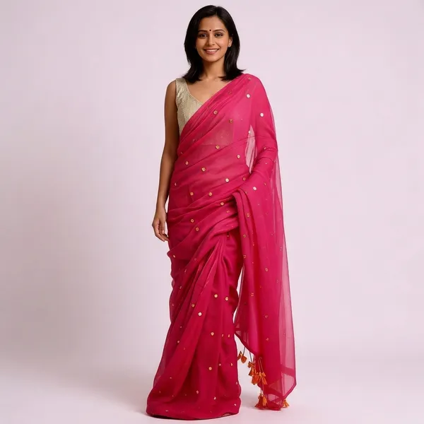 Pink_Chiffon_Sequin_Embellished_Saree_For_Women