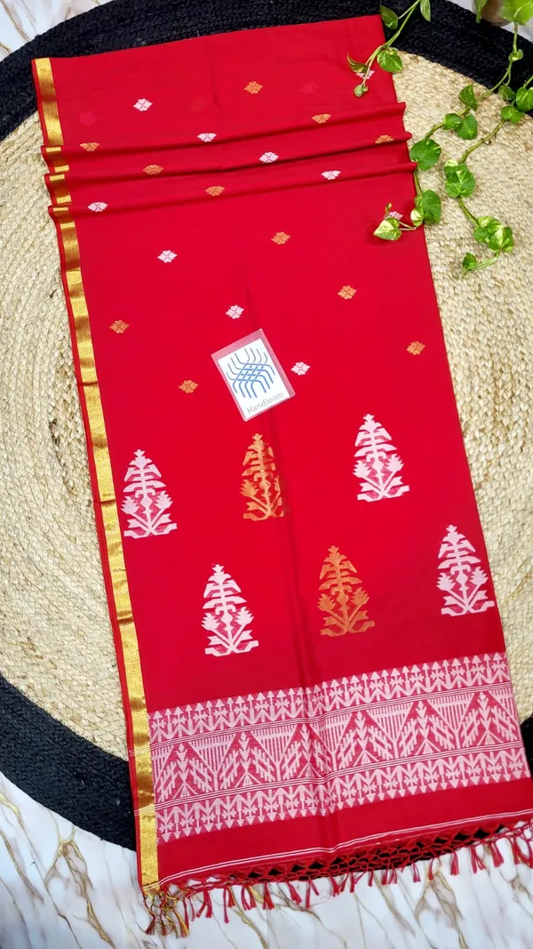 Red_Handloom_Cotton_Woven_Zari_Border_Saree_For_Women