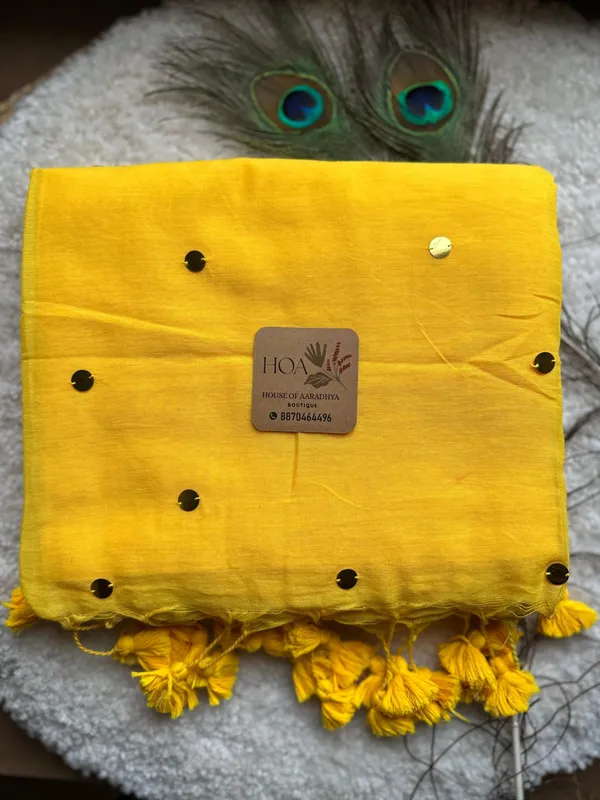 Yellow_100%_Mul_Cotton_Sequin_Embellished__Saree_For_Women