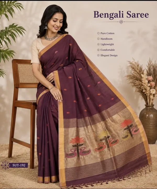 Maroon_lilen_Woven_Swan_Motif_Zari_Border_Saree_For_Women