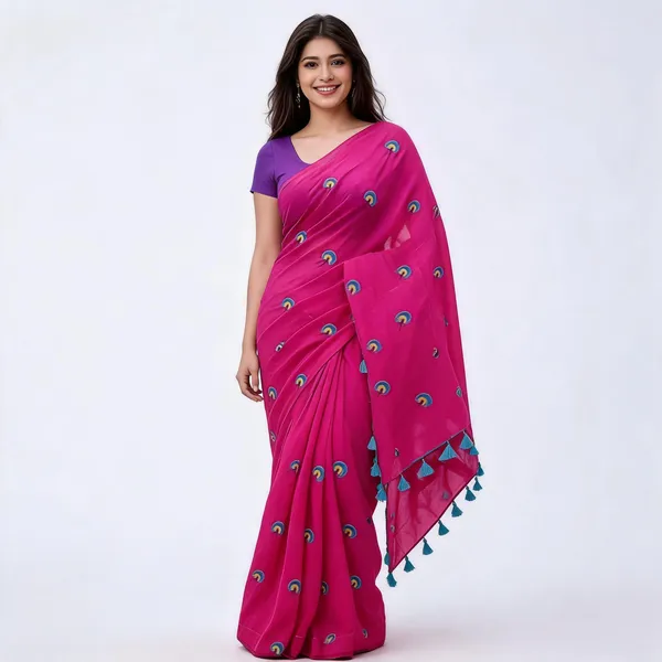 Pink_Cotton_Embroidered_Tassel_Saree_For_Women