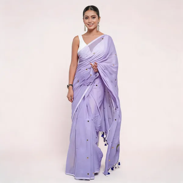 Lavender_Cotton_Embroidered_Tassel_Saree_For_Women