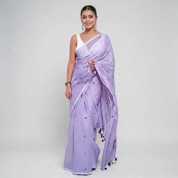 Lavender_Cotton_Embroidered_Tassel_Saree_For_Women